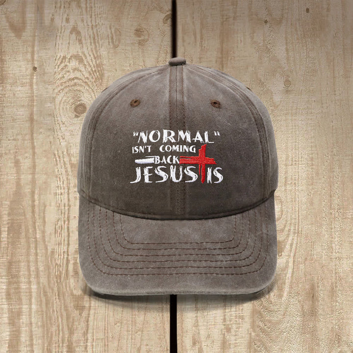 Christianartworkshop Normal Isn't Coming Back Jesus Is Cross Letter Embroidered Classic Casual Hat - Kaffee - image 10