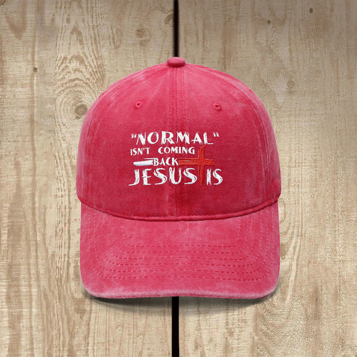 Christianartworkshop Normal Isn't Coming Back Jesus Is Cross Letter Embroidered Classic Casual Hat - Rot - image 6
