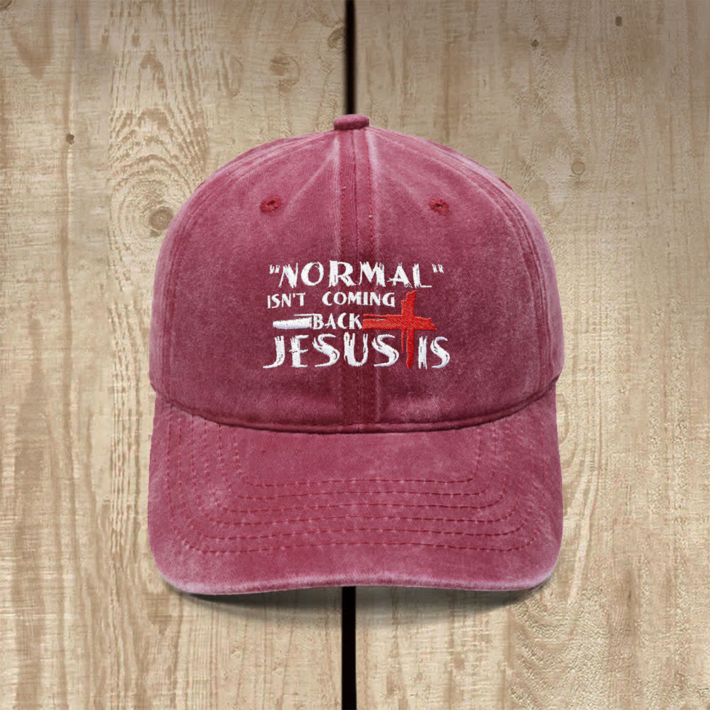 Christianartworkshop Normal Isn't Coming Back Jesus Is Cross Letter Embroidered Classic Casual Hat - Wein - image 3