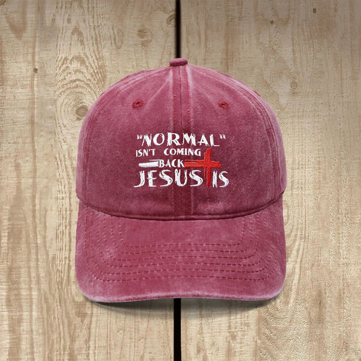 Christianartworkshop Normal Isn't Coming Back Jesus Is Cross Letter Embroidered Classic Casual Hat - Wein - image 3