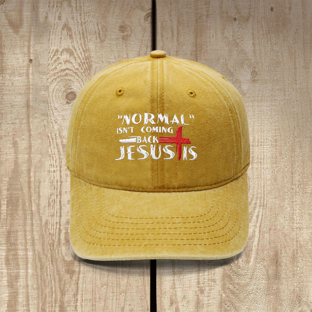 Christianartworkshop Normal Isn't Coming Back Jesus Is Cross Letter Embroidered Classic Casual Hat - Gelb - image 15