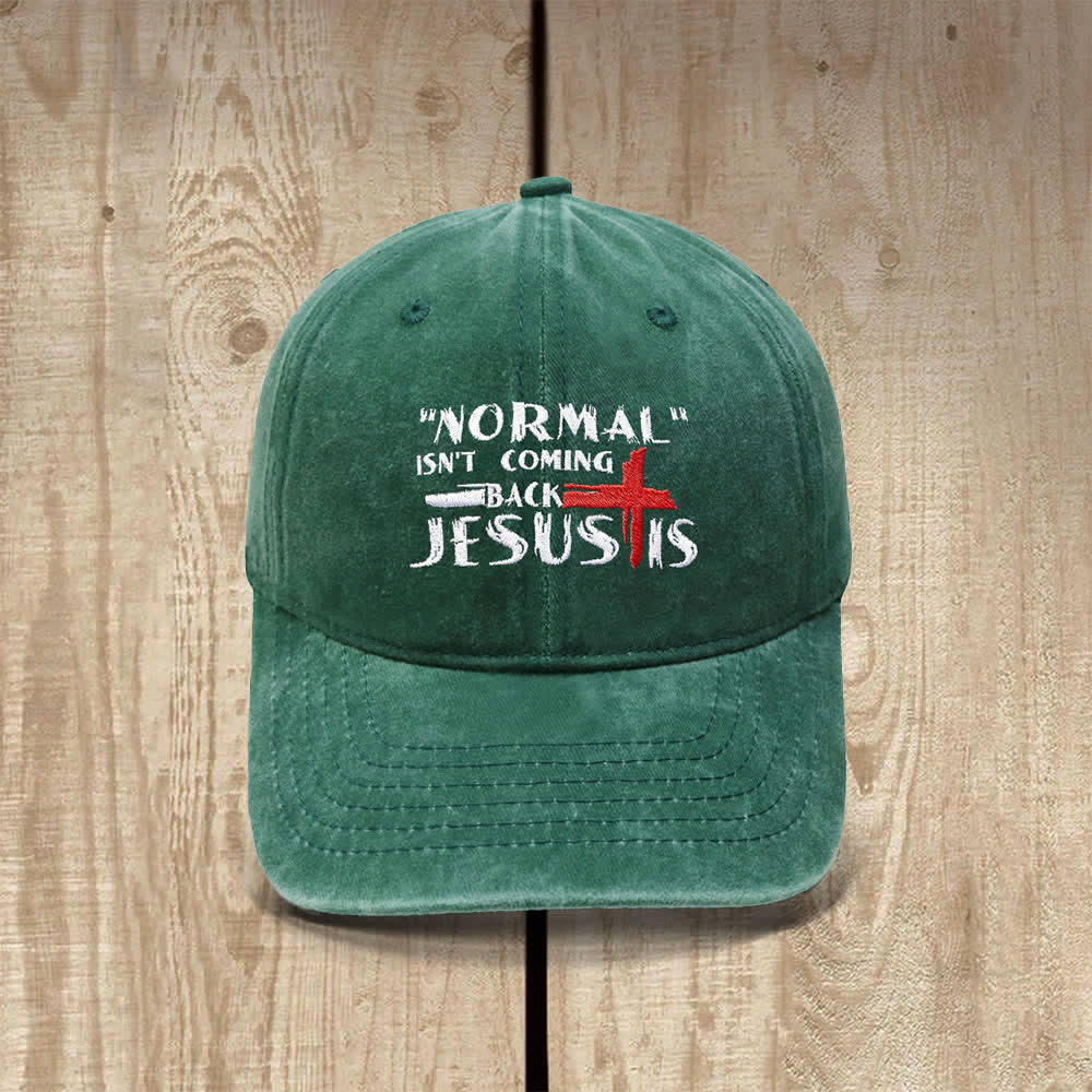 Christianartworkshop Normal Isn't Coming Back Jesus Is Cross Letter Embroidered Classic Casual Hat - Dunkelgrün - image 9