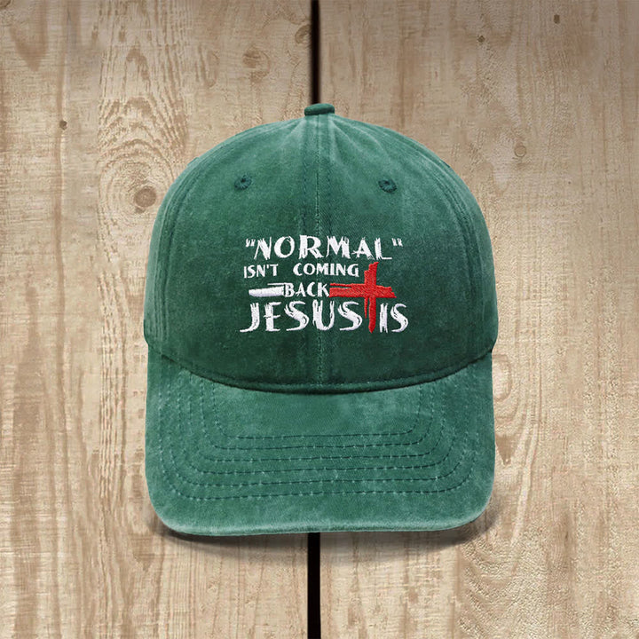 Christianartworkshop Normal Isn't Coming Back Jesus Is Cross Letter Embroidered Classic Casual Hat - Dunkelgrün - image 9