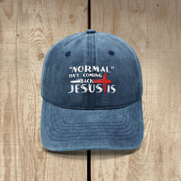 Christianartworkshop Normal Isn't Coming Back Jesus Is Cross Letter Embroidered Classic Casual Hat - Marineblau - image 8