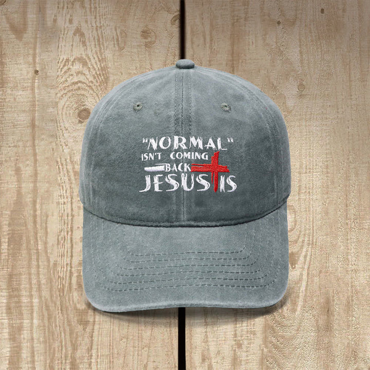 Christianartworkshop Normal Isn't Coming Back Jesus Is Cross Letter Embroidered Classic Casual Hat - Grau - image 2