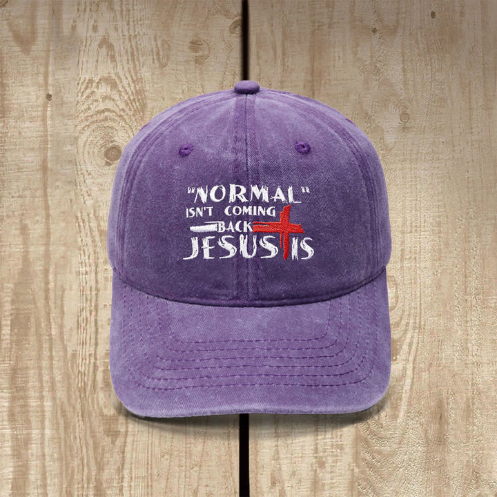 Christianartworkshop Normal Isn't Coming Back Jesus Is Cross Letter Embroidered Classic Casual Hat - Lila - image 7