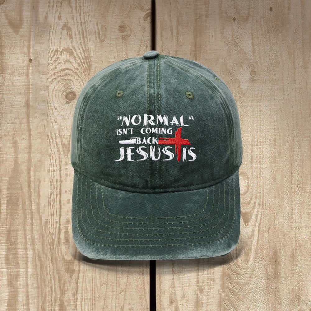 Christianartworkshop Normal Isn't Coming Back Jesus Is Cross Letter Embroidered Classic Casual Hat - Armeegrün - image 16
