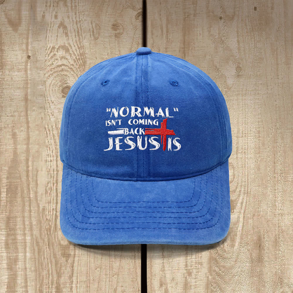 Christianartworkshop Normal Isn't Coming Back Jesus Is Cross Letter Embroidered Classic Casual Hat - Königsblau - image 13