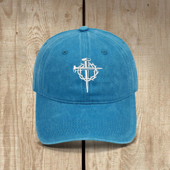 Christianartworkshop Dornenkrone, Nagelkreuz-Symbol, gestickter klassischer Freizeithut - Lake Blue - image 13