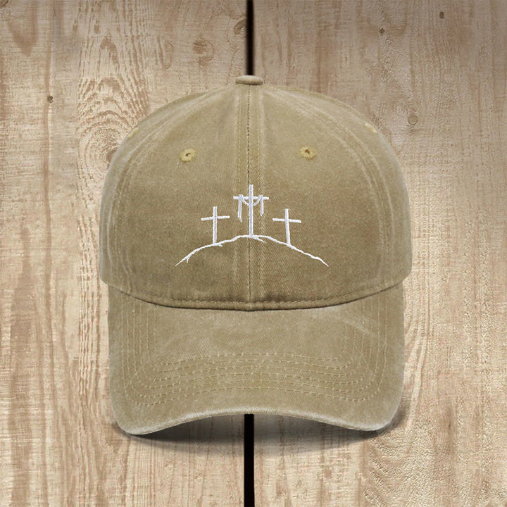 Christianartworkshop Drei Hügelkreuze Symbol Bestickter klassischer Freizeithut - Khaki - image 9