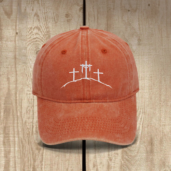 Christianartworkshop Drei Hügelkreuze Symbol Bestickter klassischer Freizeithut - Orange - image 5