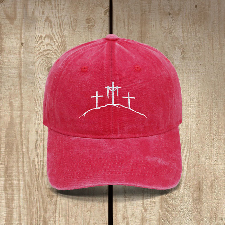 Christianartworkshop Drei Hügelkreuze Symbol Bestickter klassischer Freizeithut - Rot - image 7