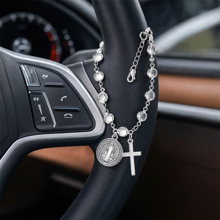 Christianartworkshop Tragbarer Rosenkranz fürs Handgelenk mit St.-Benedikt-Anhänger: Gefäß unerschütterlichen, gesegneten Schutzes - Silber - image 0