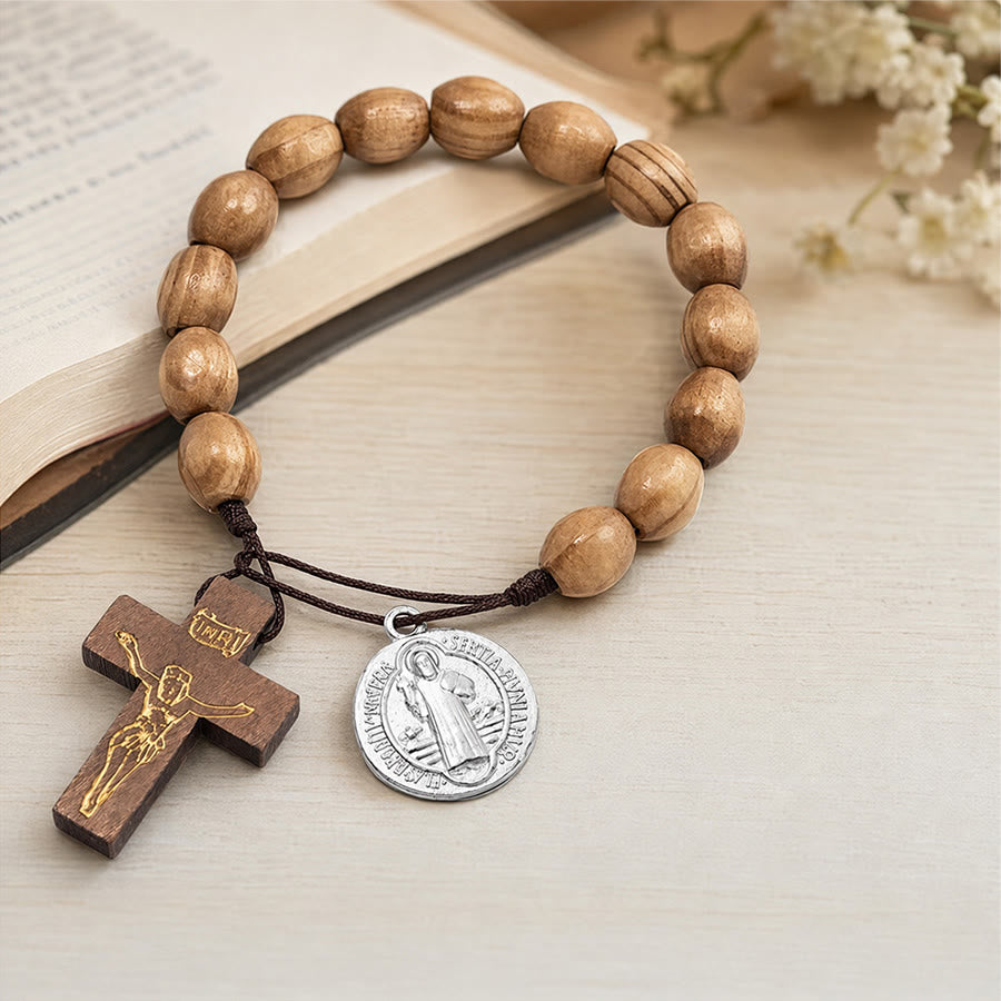 Christianartworkshop Handgeknüpfter Rosenkranz aus Holzperlen mit St.-Josephs-Medaille und Kruzifix: Symbol des himmlischen Schutzes der Familie - image 10