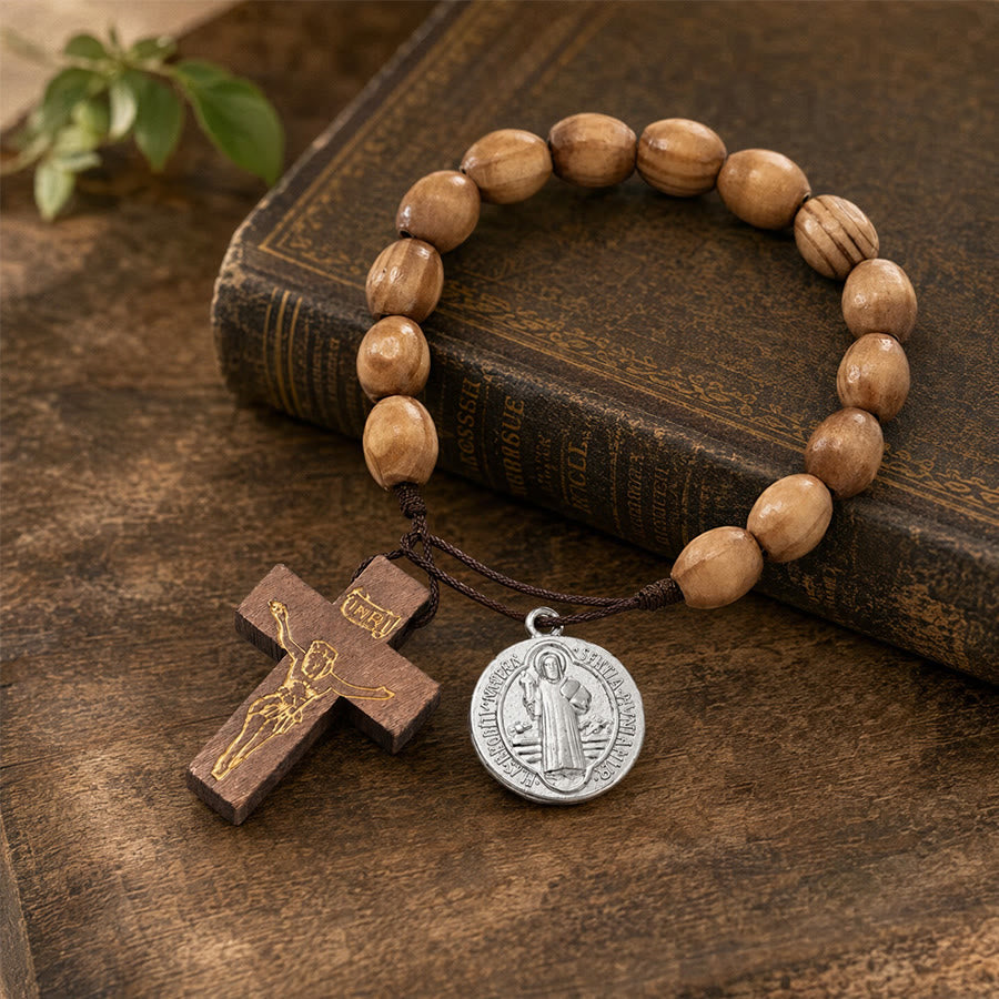 Christianartworkshop Handgeknüpfter Rosenkranz aus Holzperlen mit St.-Josephs-Medaille und Kruzifix: Symbol des himmlischen Schutzes der Familie - image 14