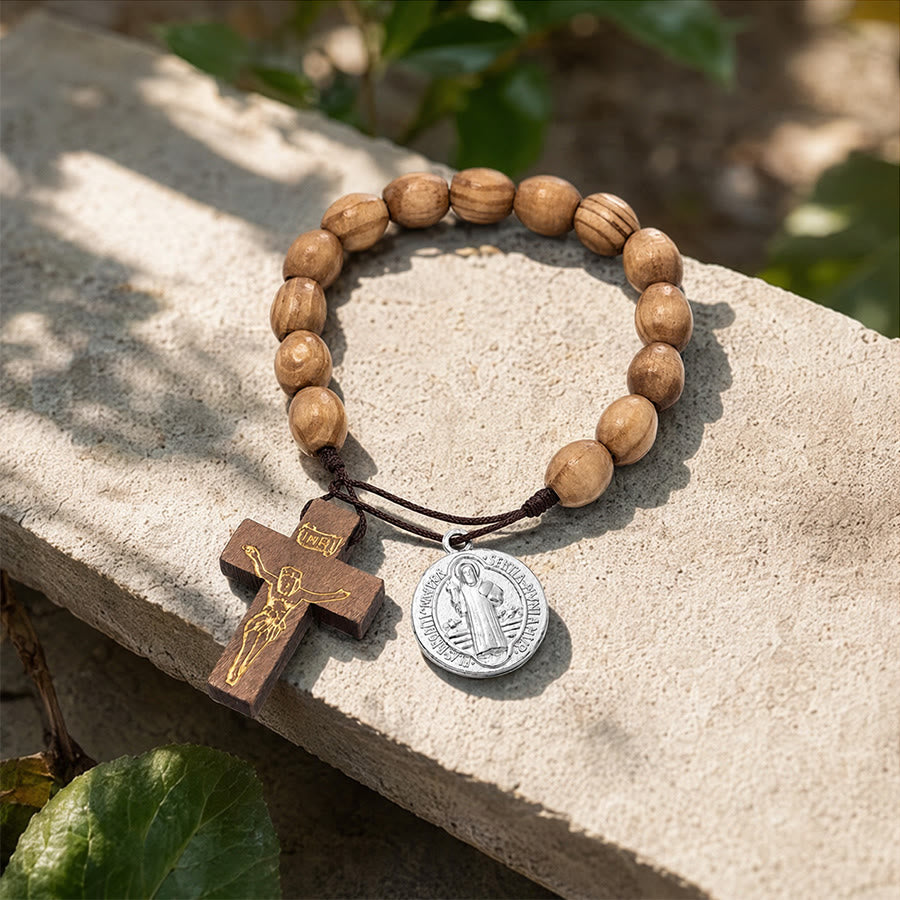 Christianartworkshop Handgeknüpfter Rosenkranz aus Holzperlen mit St.-Josephs-Medaille und Kruzifix: Symbol des himmlischen Schutzes der Familie - image 13