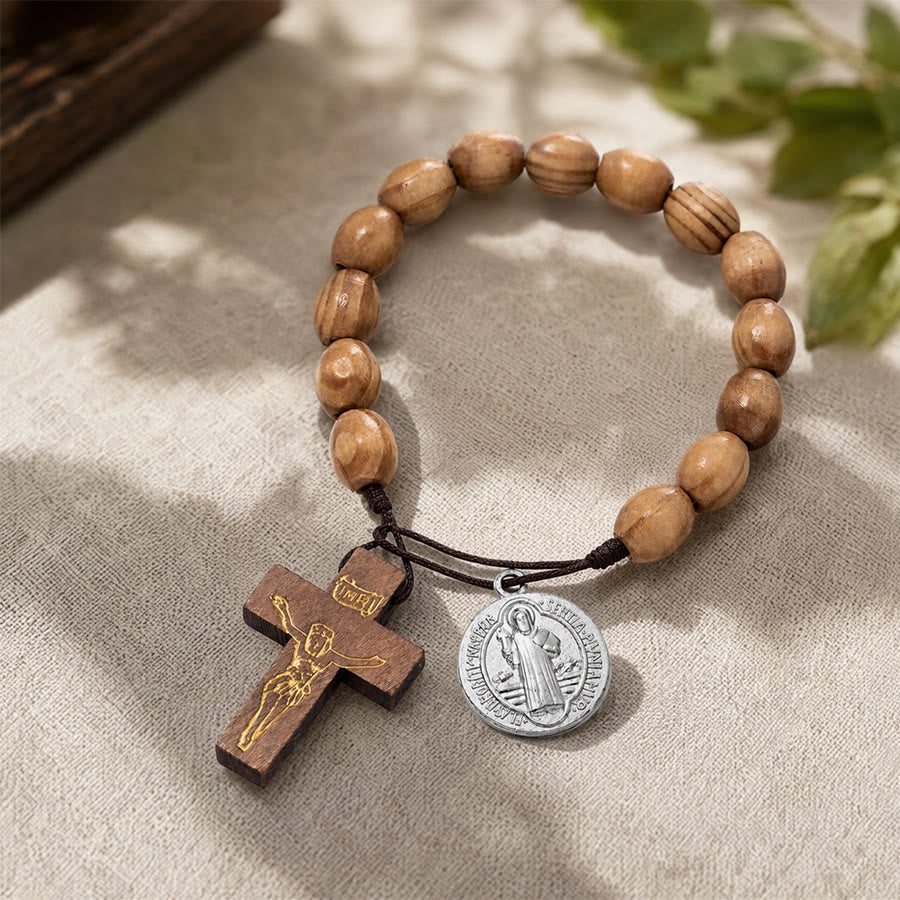 Christianartworkshop Handgeknüpfter Rosenkranz aus Holzperlen mit St.-Josephs-Medaille und Kruzifix: Symbol des himmlischen Schutzes der Familie - image 12