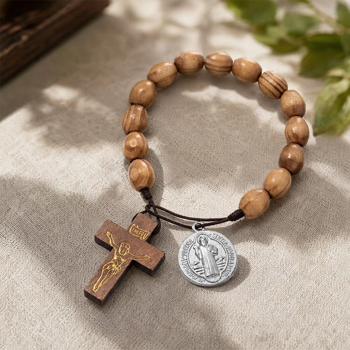 Christianartworkshop Handgeknüpfter Rosenkranz aus Holzperlen mit St.-Josephs-Medaille und Kruzifix: Symbol des himmlischen Schutzes der Familie - image 12