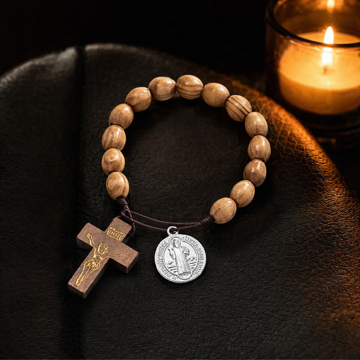 Christianartworkshop Handgeknüpfter Rosenkranz aus Holzperlen mit St.-Josephs-Medaille und Kruzifix: Symbol des himmlischen Schutzes der Familie - image 11