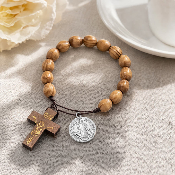 Christianartworkshop Handgeknüpfter Rosenkranz aus Holzperlen mit St.-Josephs-Medaille und Kruzifix: Symbol des himmlischen Schutzes der Familie - image 15