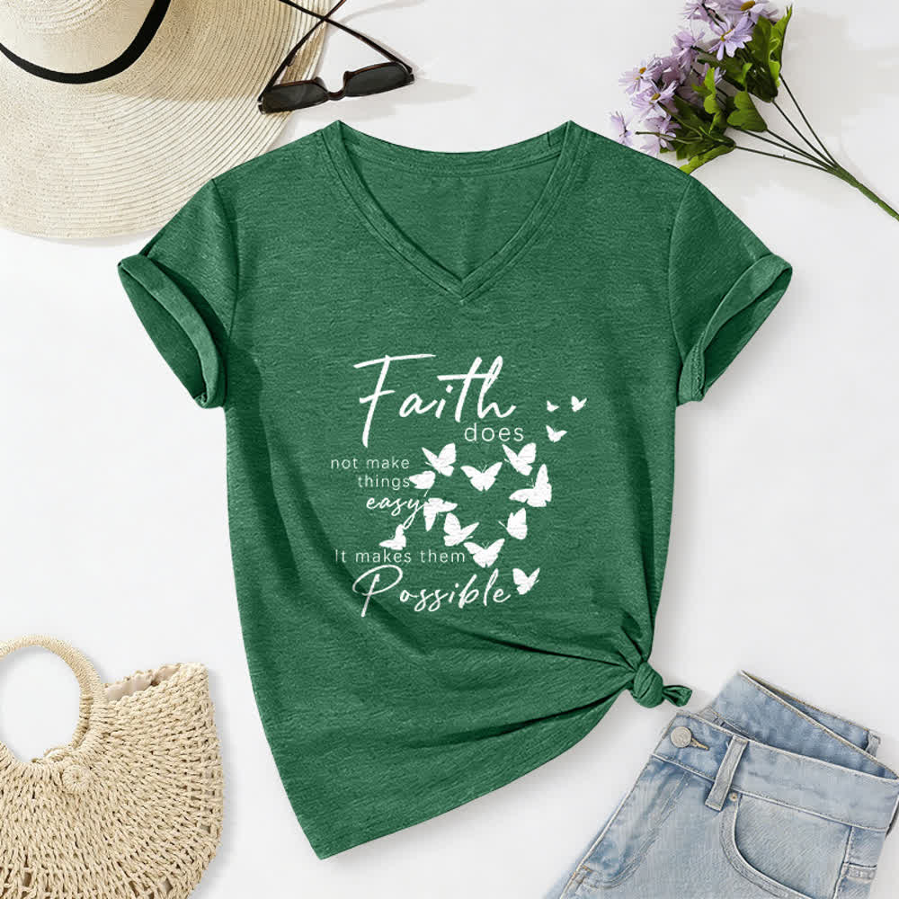Christianartworkshop Glaube macht die Dinge nicht einfach – Lässiges T-Shirt mit Schmetterlingsbuchstaben-Print und V-Ausschnitt - Dunkelgrün - 2XL - image 10