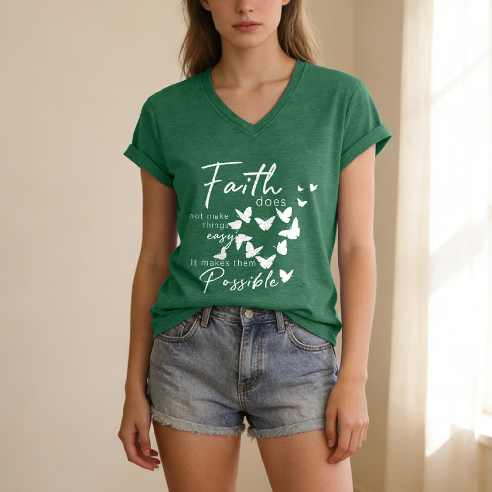 Christianartworkshop Glaube macht die Dinge nicht einfach – Lässiges T-Shirt mit Schmetterlingsbuchstaben-Print und V-Ausschnitt - image 11