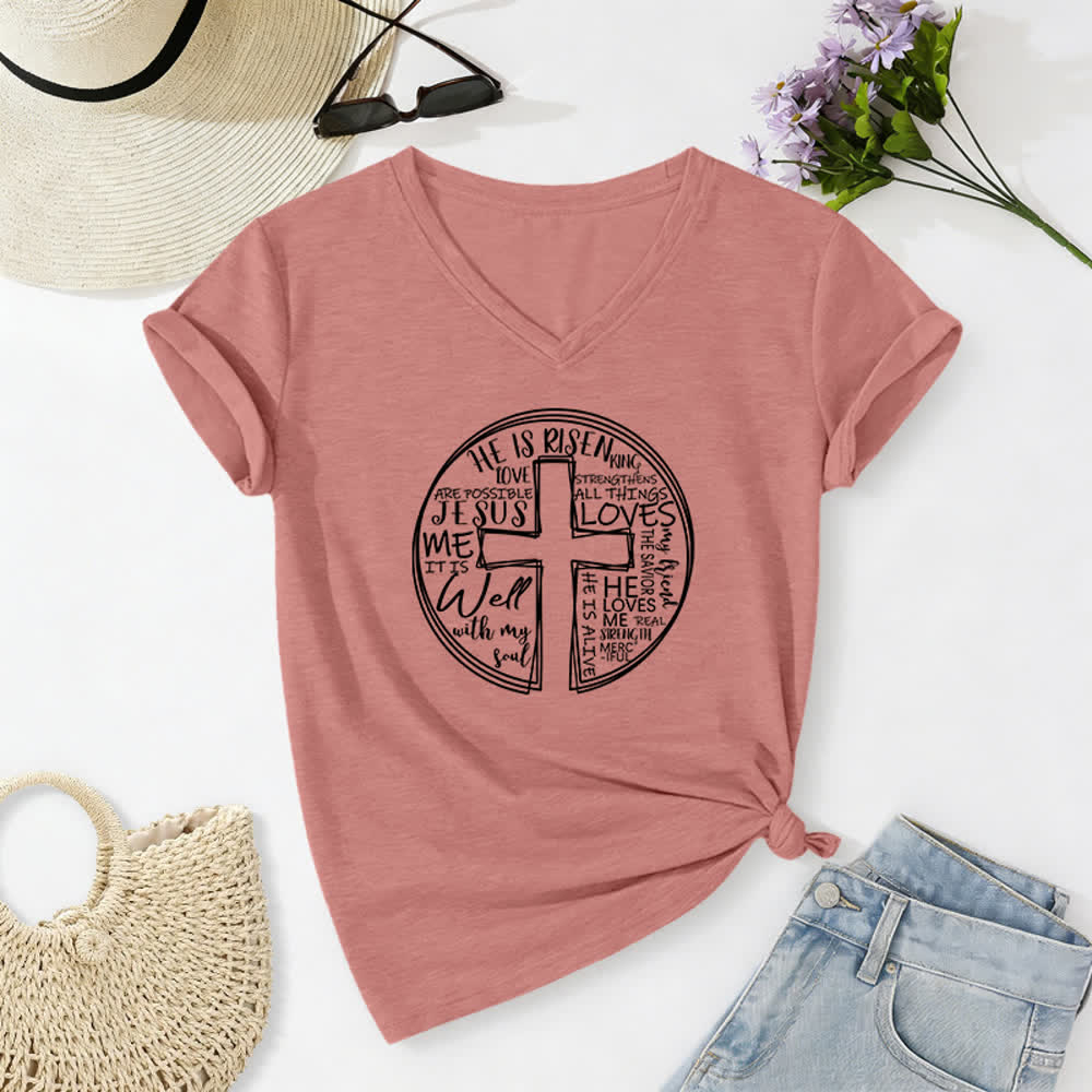Christianartworkshop Damen-T-Shirt mit V-Ausschnitt und Kreuz- und Kreismotiv aus weicher Baumwolle - image 20