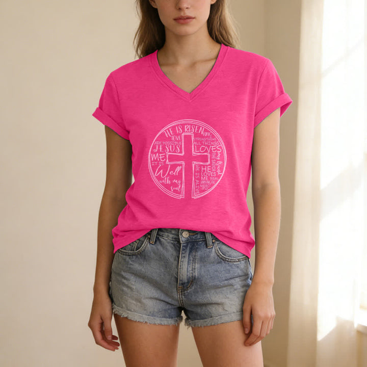 Christianartworkshop Damen-T-Shirt mit V-Ausschnitt und Kreuz- und Kreismotiv aus weicher Baumwolle - image 23