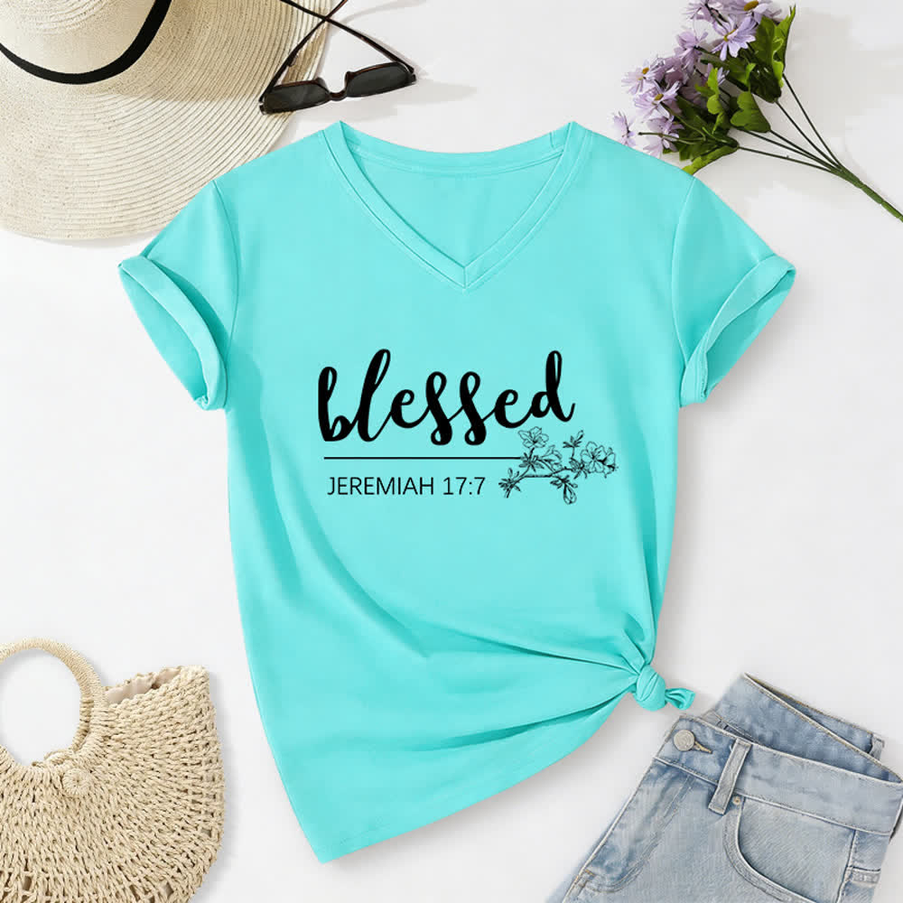 Christianartworkshop Gesegneter Jeremia 17:7 Blumenmuster Marineblaues Damen-T-Shirt mit V-Ausschnitt - Blau - 2XL - image 20