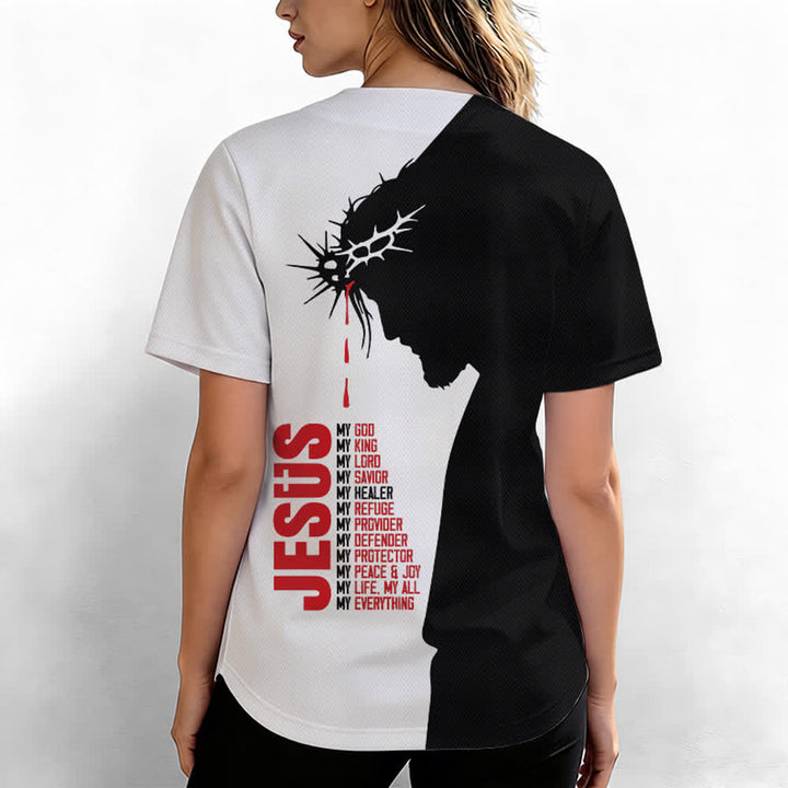 Christianartworkshop Jesus My Everything Split Faith Unisex Baseball Jersey - image 6