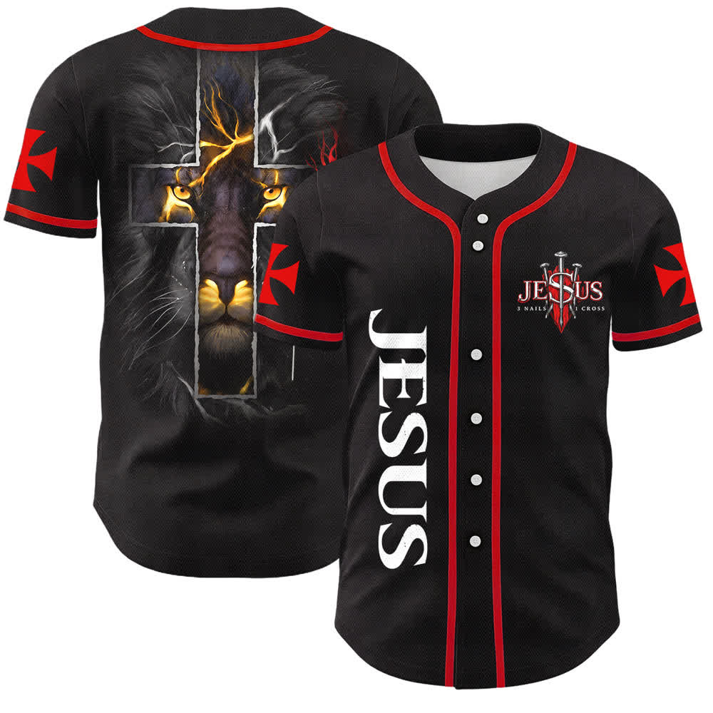 Christianartworkshop Jesus Löwe von Juda 3 Nägel 1 Kreuz Unisex Baseballtrikot - Jesus Löwe von Juda - 5XL - image 0