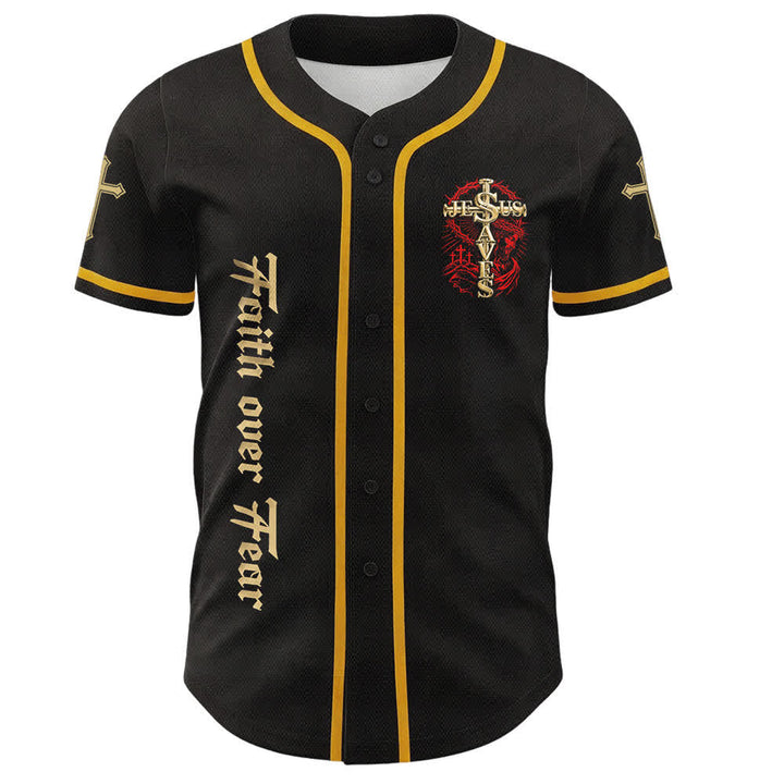 Christianartworkshop Glaube statt Angst Jesus rettet Dornenkreuz Unisex-Baseballtrikot - image 2