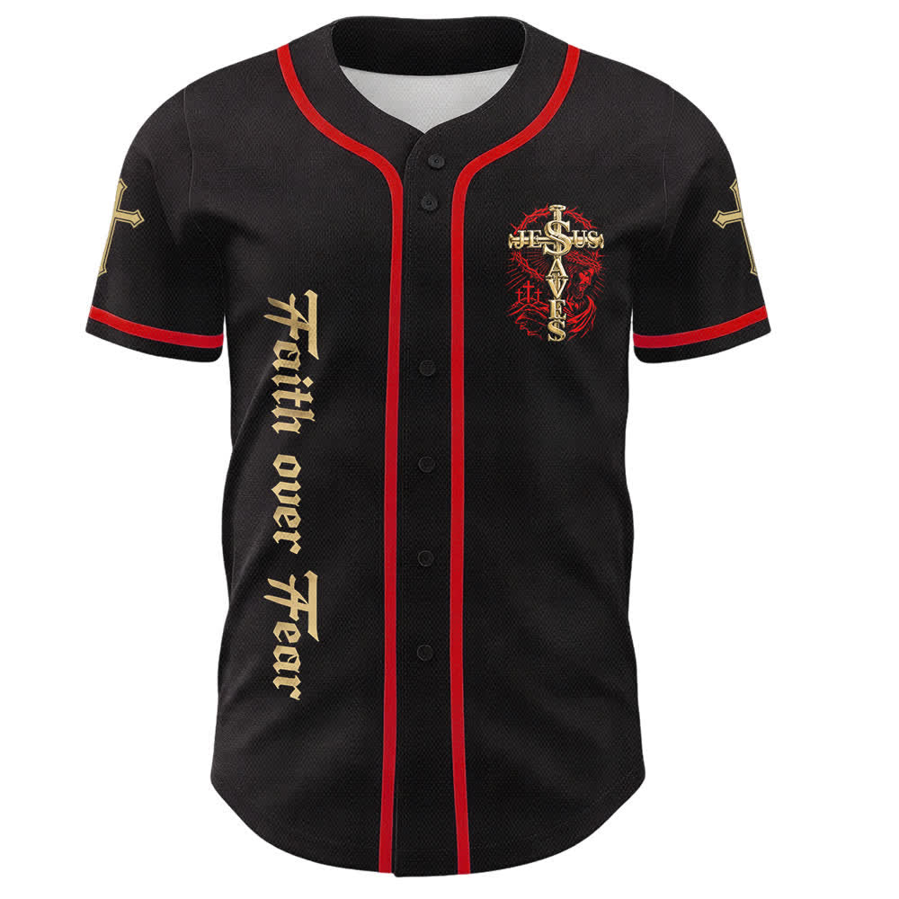 Christianartworkshop Glaube statt Angst Jesus rettet Dornenkreuz Unisex-Baseballtrikot - image 5