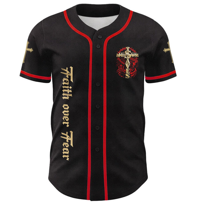 Christianartworkshop Glaube statt Angst Jesus rettet Dornenkreuz Unisex-Baseballtrikot - image 5