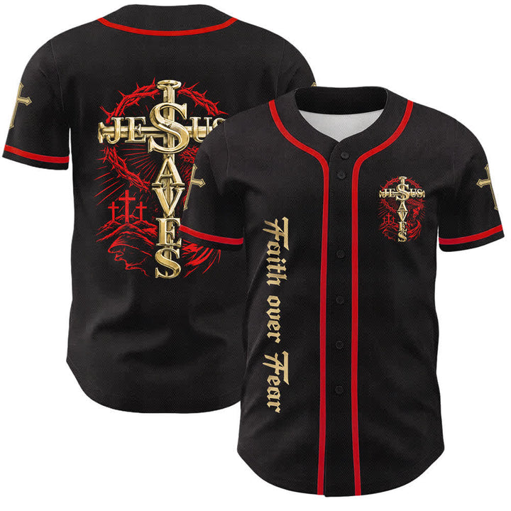 Christianartworkshop Glaube statt Angst Jesus rettet Dornenkreuz Unisex-Baseballtrikot - Rot - 5XL - image 3