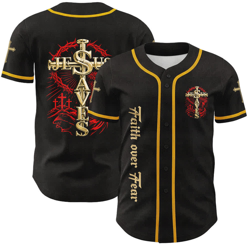 Christianartworkshop Glaube statt Angst Jesus rettet Dornenkreuz Unisex-Baseballtrikot - Gelb - 5XL - image 0