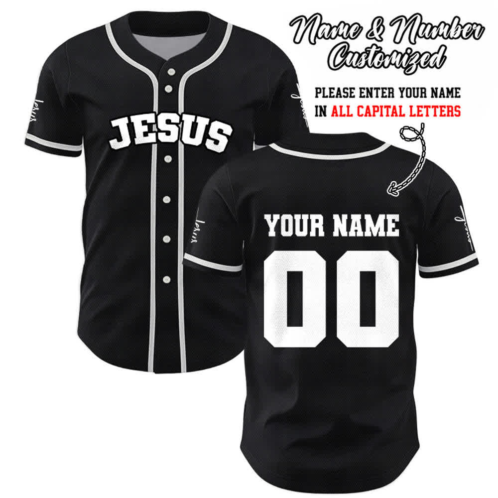 Christianartworkshop Klassisches Jesus Personalisierte Sportbekleidung Unisex Baseballtrikot - Schwarz - 5XL - Name & Nummer angepasst - image 0