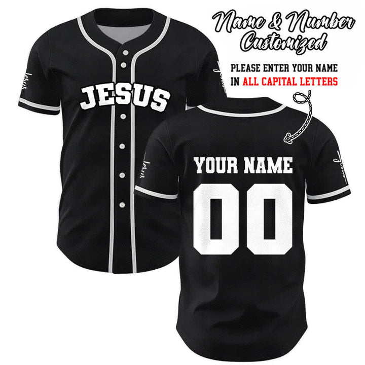 Christianartworkshop Klassisches Jesus Personalisierte Sportbekleidung Unisex Baseballtrikot - Schwarz - 5XL - Name & Nummer angepasst - image 0