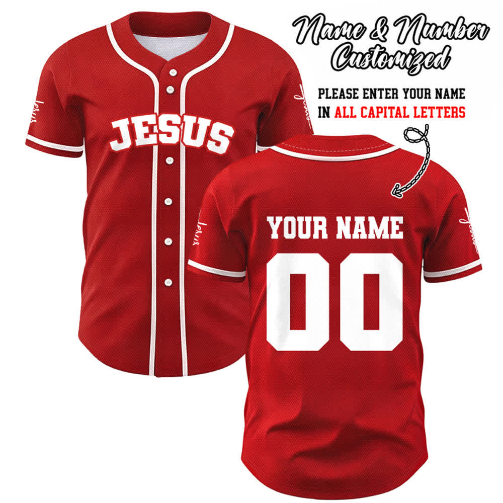 Christianartworkshop Klassisches Jesus Personalisierte Sportbekleidung Unisex Baseballtrikot - Rot - 5XL - Name & Nummer angepasst - image 16