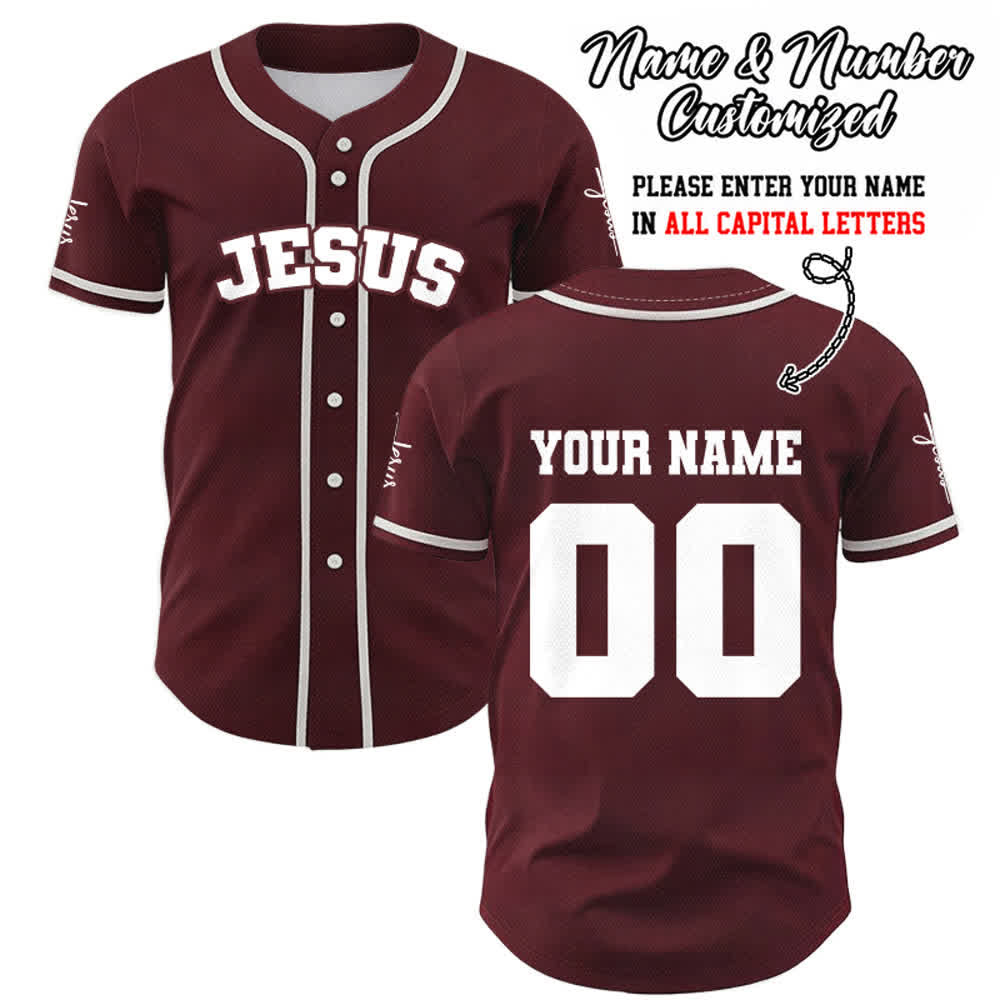Christianartworkshop Klassisches Jesus Personalisierte Sportbekleidung Unisex Baseballtrikot - Wein - 5XL - Name & Nummer angepasst - image 24