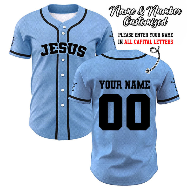 Christianartworkshop Klassisches Jesus Personalisierte Sportbekleidung Unisex Baseballtrikot - Blau - 5XL - Name & Nummer angepasst - image 32