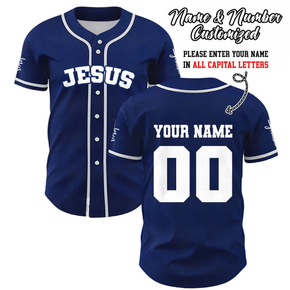 Christianartworkshop Klassisches Jesus Personalisierte Sportbekleidung Unisex Baseballtrikot - Marineblau - 5XL - Name & Nummer angepasst - image 40