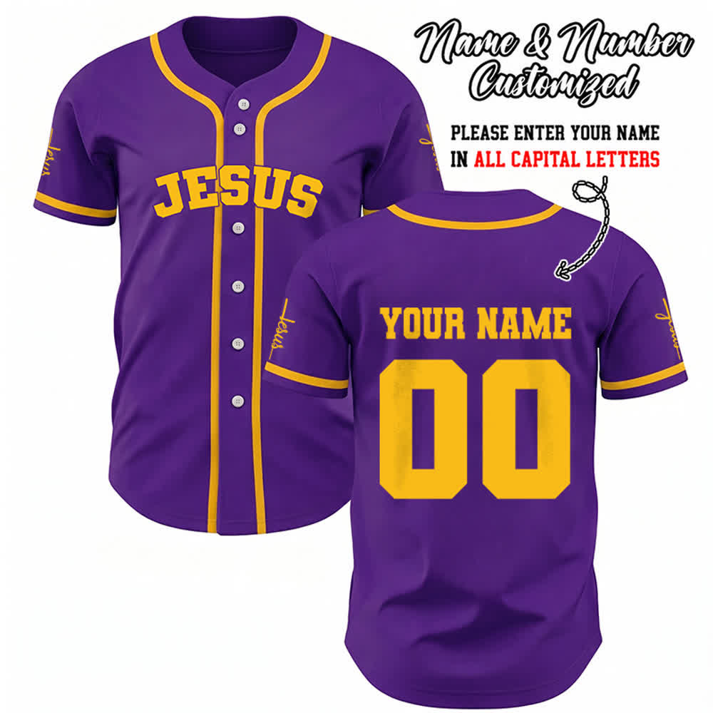 Christianartworkshop Klassisches Jesus Personalisierte Sportbekleidung Unisex Baseballtrikot - Lila - 5XL - Name & Nummer angepasst - image 64