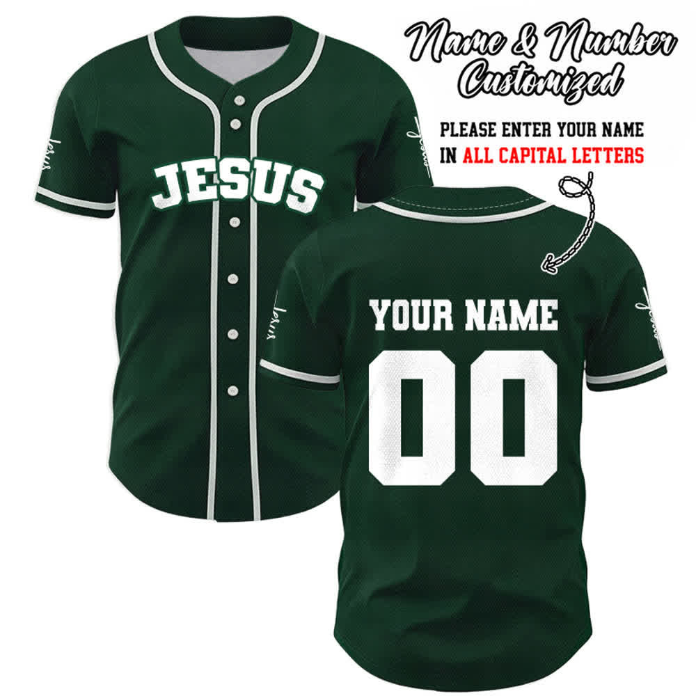 Christianartworkshop Klassisches Jesus Personalisierte Sportbekleidung Unisex Baseballtrikot - Grün - 5XL - Name & Nummer angepasst - image 48