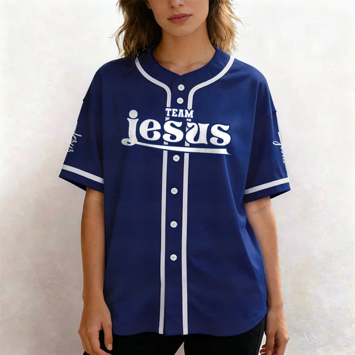 Christianartworkshop Bold Team Jesus Benutzerdefiniertes Namens- und Nummern-Unisex-Baseballtrikot - image 4