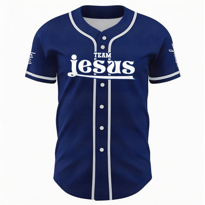 Christianartworkshop Bold Team Jesus Benutzerdefiniertes Namens- und Nummern-Unisex-Baseballtrikot - image 2
