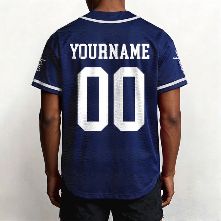 Christianartworkshop Bold Team Jesus Benutzerdefiniertes Namens- und Nummern-Unisex-Baseballtrikot - image 7