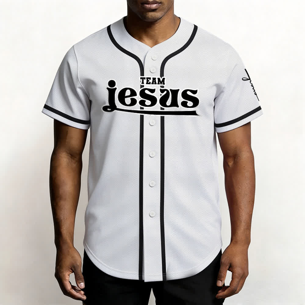 Christianartworkshop Bold Team Jesus Benutzerdefiniertes Namens- und Nummern-Unisex-Baseballtrikot - image 14