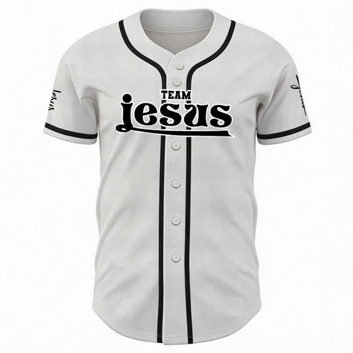 Christianartworkshop Bold Team Jesus Benutzerdefiniertes Namens- und Nummern-Unisex-Baseballtrikot - image 10