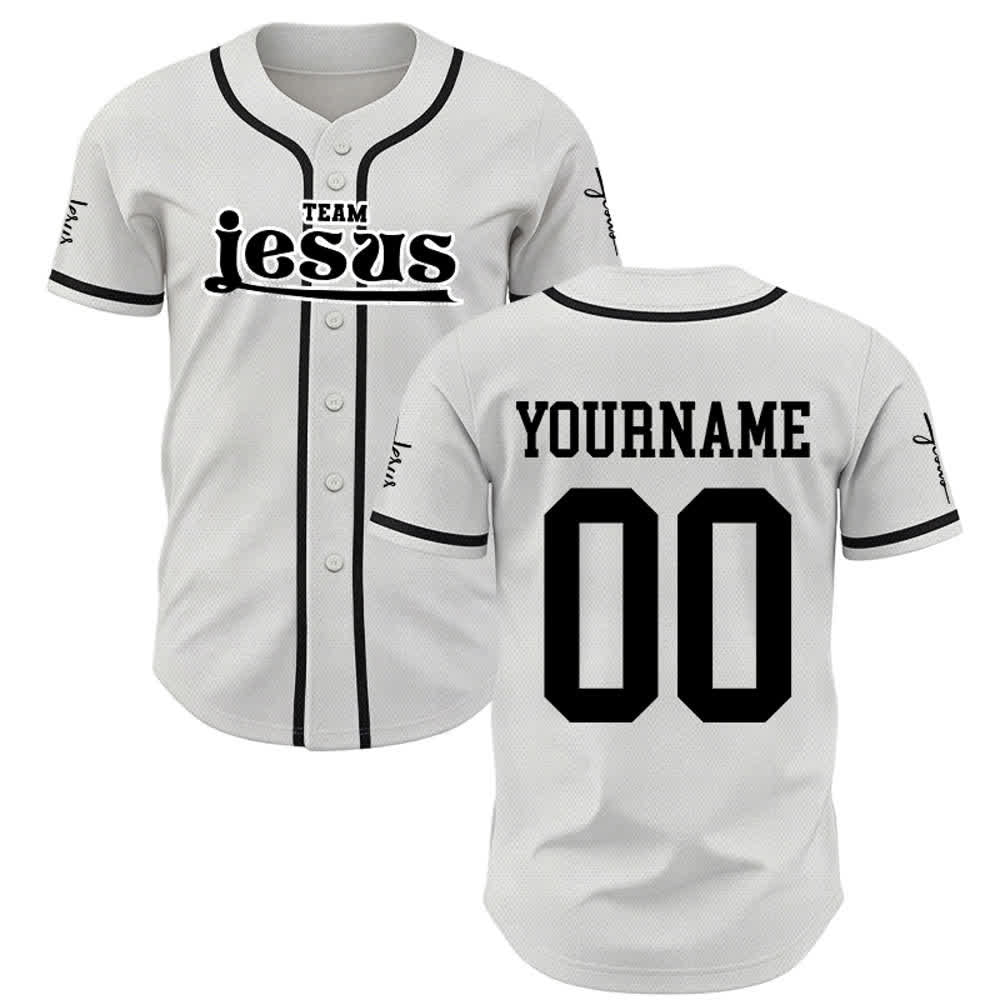 Christianartworkshop Bold Team Jesus Benutzerdefiniertes Namens- und Nummern-Unisex-Baseballtrikot - image 9
